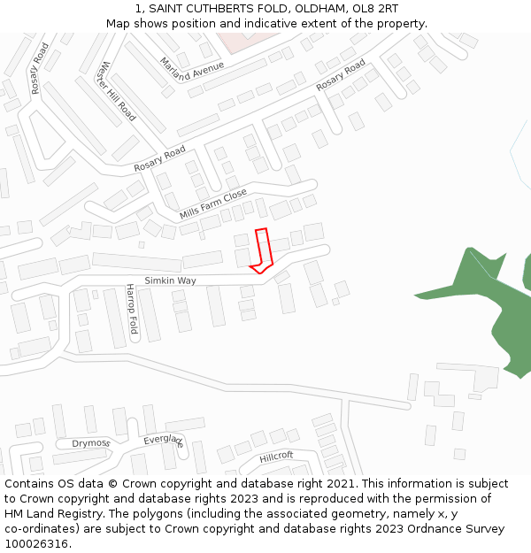 1, SAINT CUTHBERTS FOLD, OLDHAM, OL8 2RT: Location map and indicative extent of plot