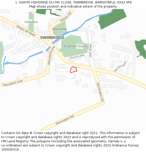 1, SAINTE HONORINE DU FAY CLOSE, SWIMBRIDGE, BARNSTAPLE, EX32 0PE: Location map and indicative extent of plot