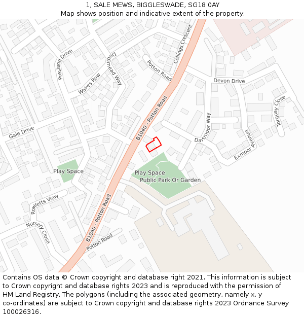 1, SALE MEWS, BIGGLESWADE, SG18 0AY: Location map and indicative extent of plot