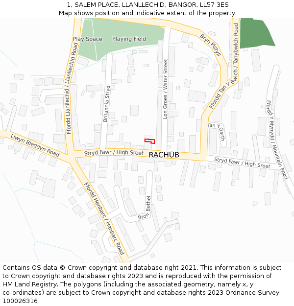 1, SALEM PLACE, LLANLLECHID, BANGOR, LL57 3ES: Location map and indicative extent of plot