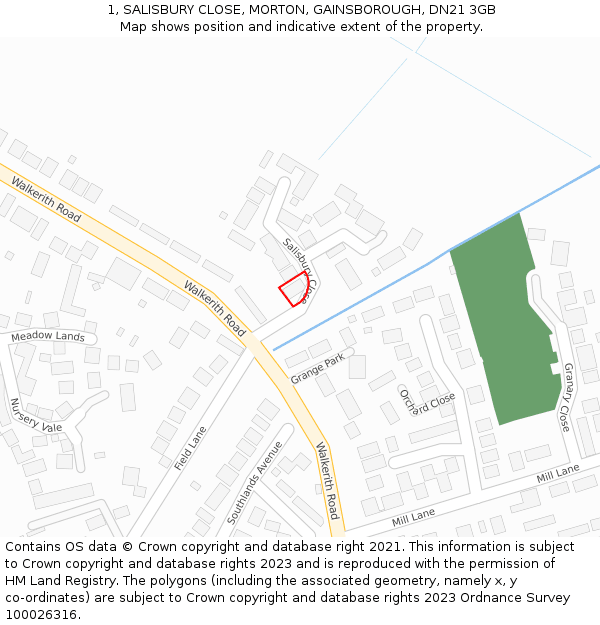 1, SALISBURY CLOSE, MORTON, GAINSBOROUGH, DN21 3GB: Location map and indicative extent of plot