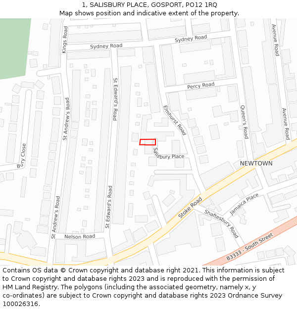 1, SALISBURY PLACE, GOSPORT, PO12 1RQ: Location map and indicative extent of plot