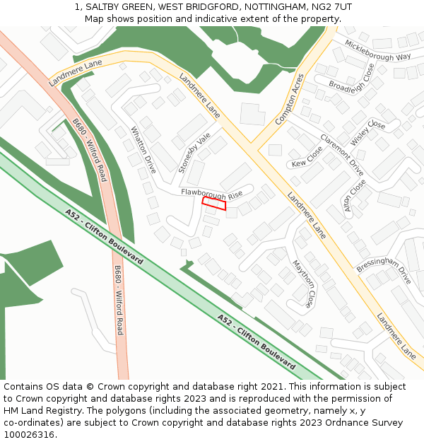 1, SALTBY GREEN, WEST BRIDGFORD, NOTTINGHAM, NG2 7UT: Location map and indicative extent of plot