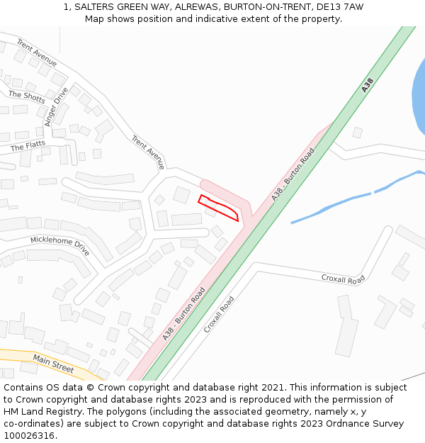 1, SALTERS GREEN WAY, ALREWAS, BURTON-ON-TRENT, DE13 7AW: Location map and indicative extent of plot