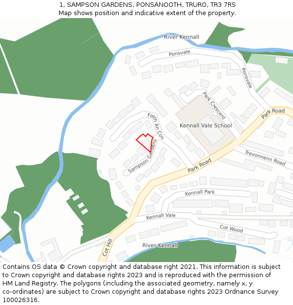 1, SAMPSON GARDENS, PONSANOOTH, TRURO, TR3 7RS: Location map and indicative extent of plot