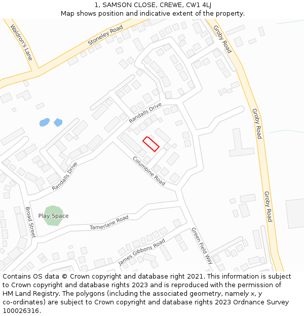 1, SAMSON CLOSE, CREWE, CW1 4LJ: Location map and indicative extent of plot