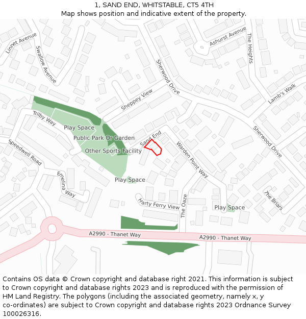 1, SAND END, WHITSTABLE, CT5 4TH: Location map and indicative extent of plot