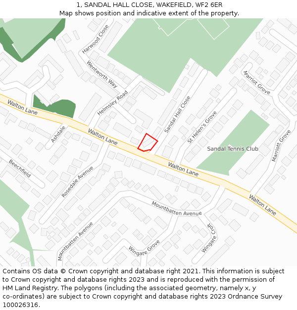 1, SANDAL HALL CLOSE, WAKEFIELD, WF2 6ER: Location map and indicative extent of plot