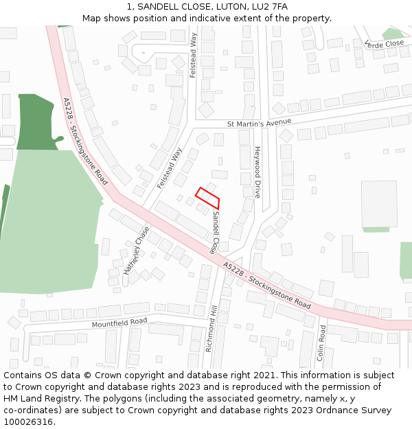 1, SANDELL CLOSE, LUTON, LU2 7FA: Location map and indicative extent of plot