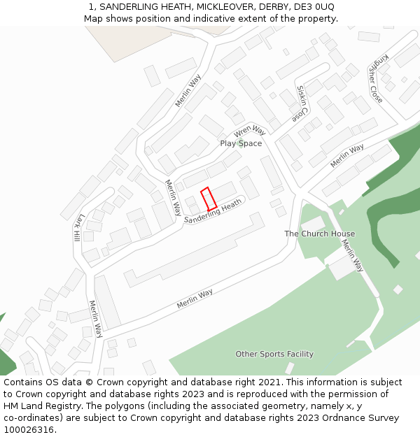 1, SANDERLING HEATH, MICKLEOVER, DERBY, DE3 0UQ: Location map and indicative extent of plot