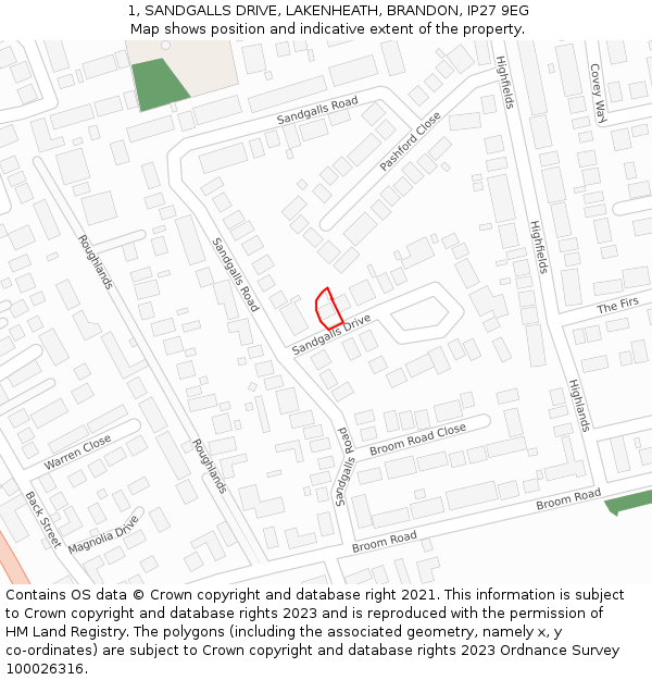 1, SANDGALLS DRIVE, LAKENHEATH, BRANDON, IP27 9EG: Location map and indicative extent of plot