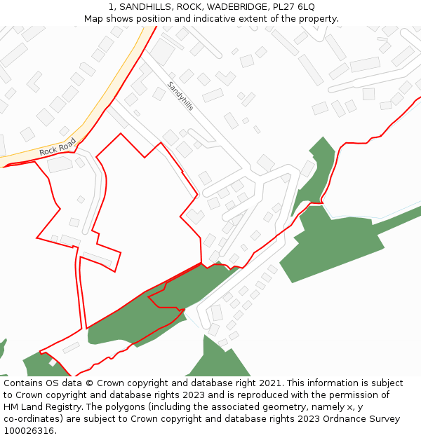 1, SANDHILLS, ROCK, WADEBRIDGE, PL27 6LQ: Location map and indicative extent of plot