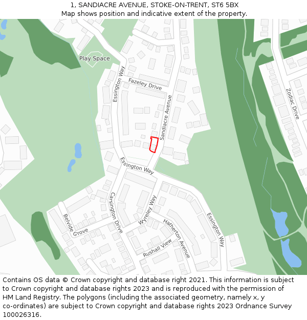 1, SANDIACRE AVENUE, STOKE-ON-TRENT, ST6 5BX: Location map and indicative extent of plot