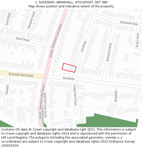 1, SANDIWAY, BRAMHALL, STOCKPORT, SK7 3BP: Location map and indicative extent of plot