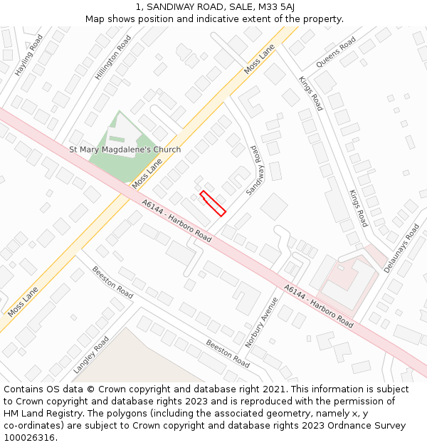 1, SANDIWAY ROAD, SALE, M33 5AJ: Location map and indicative extent of plot