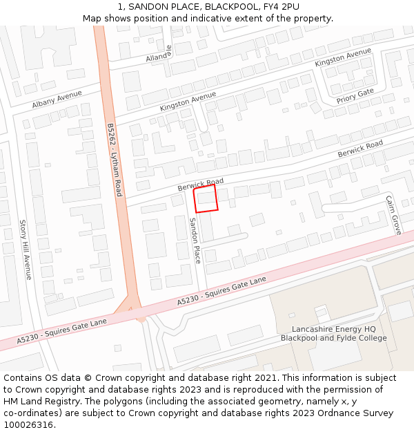 1, SANDON PLACE, BLACKPOOL, FY4 2PU: Location map and indicative extent of plot