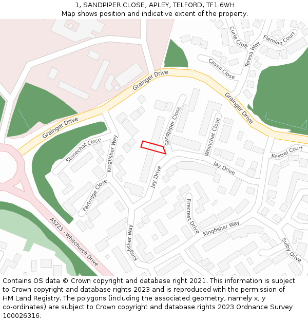 1, SANDPIPER CLOSE, APLEY, TELFORD, TF1 6WH: Location map and indicative extent of plot