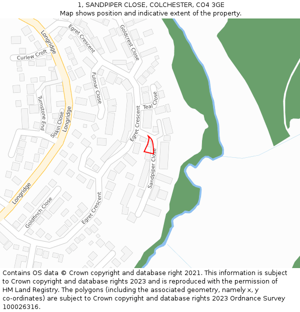 1, SANDPIPER CLOSE, COLCHESTER, CO4 3GE: Location map and indicative extent of plot