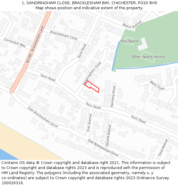 1, SANDRINGHAM CLOSE, BRACKLESHAM BAY, CHICHESTER, PO20 8HS: Location map and indicative extent of plot