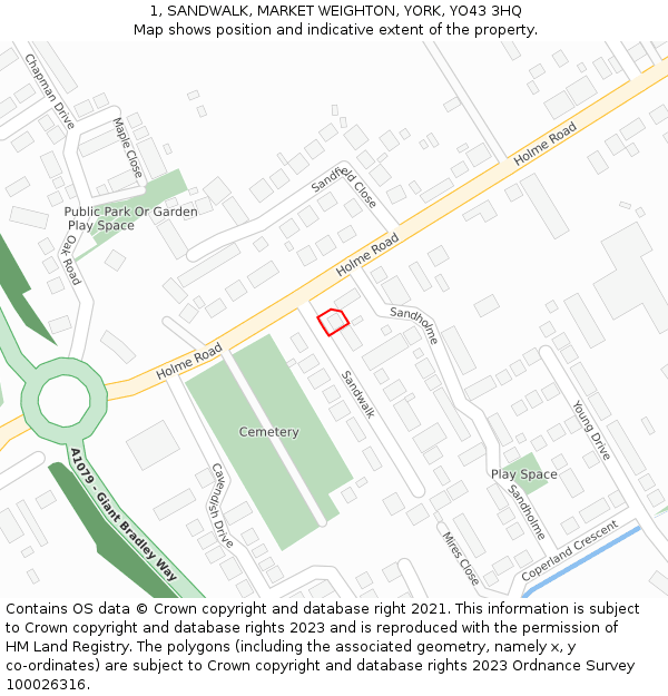 1, SANDWALK, MARKET WEIGHTON, YORK, YO43 3HQ: Location map and indicative extent of plot