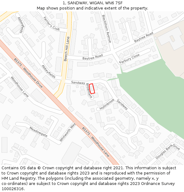 1, SANDWAY, WIGAN, WN6 7SF: Location map and indicative extent of plot