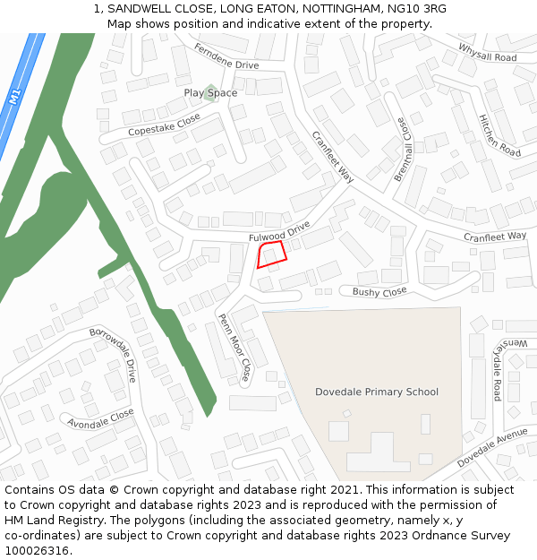 1, SANDWELL CLOSE, LONG EATON, NOTTINGHAM, NG10 3RG: Location map and indicative extent of plot