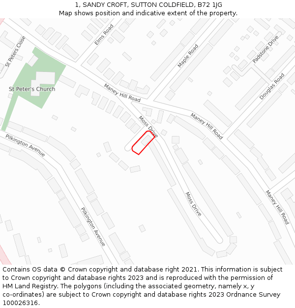 1, SANDY CROFT, SUTTON COLDFIELD, B72 1JG: Location map and indicative extent of plot
