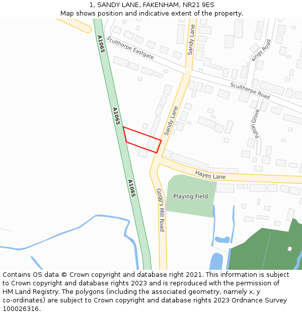 1, SANDY LANE, FAKENHAM, NR21 9ES: Location map and indicative extent of plot