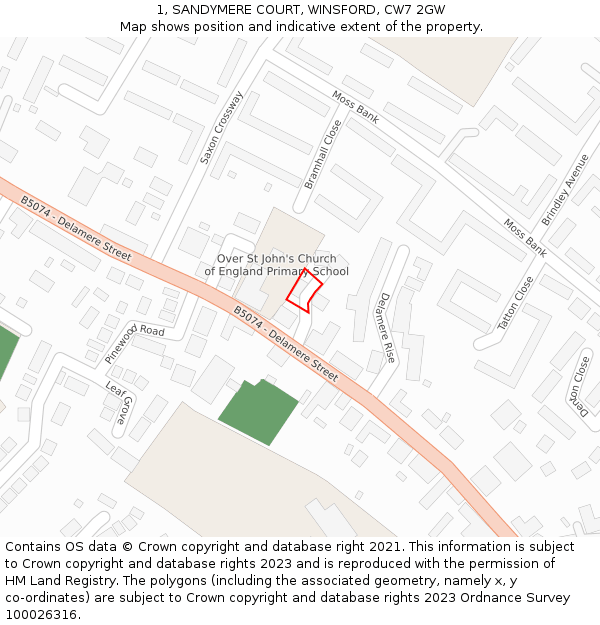 1, SANDYMERE COURT, WINSFORD, CW7 2GW: Location map and indicative extent of plot