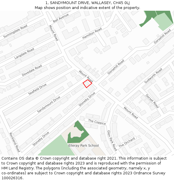 1, SANDYMOUNT DRIVE, WALLASEY, CH45 0LJ: Location map and indicative extent of plot