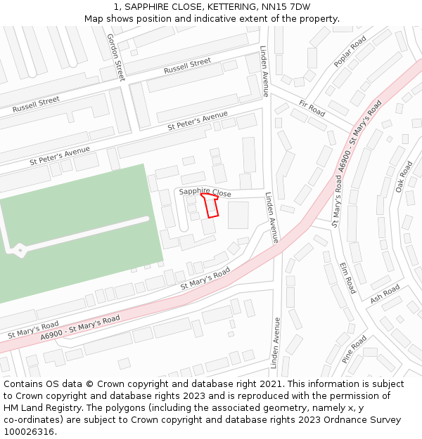 1, SAPPHIRE CLOSE, KETTERING, NN15 7DW: Location map and indicative extent of plot