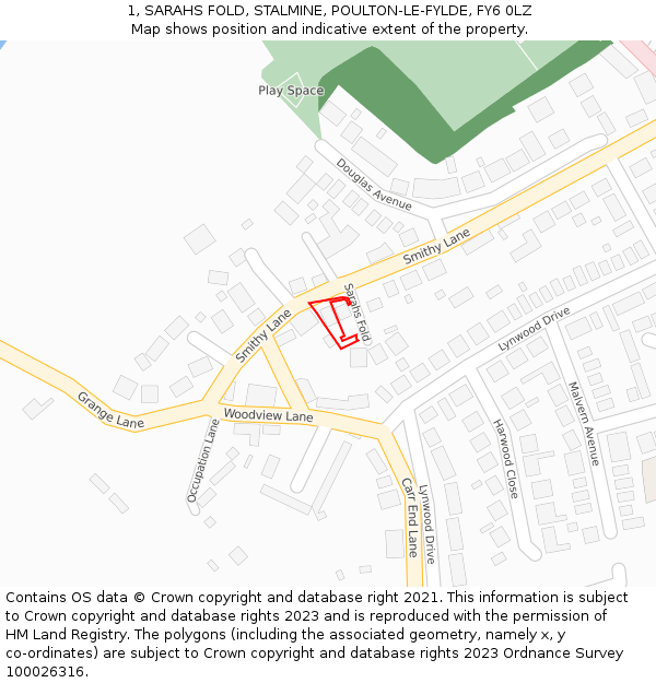 1, SARAHS FOLD, STALMINE, POULTON-LE-FYLDE, FY6 0LZ: Location map and indicative extent of plot