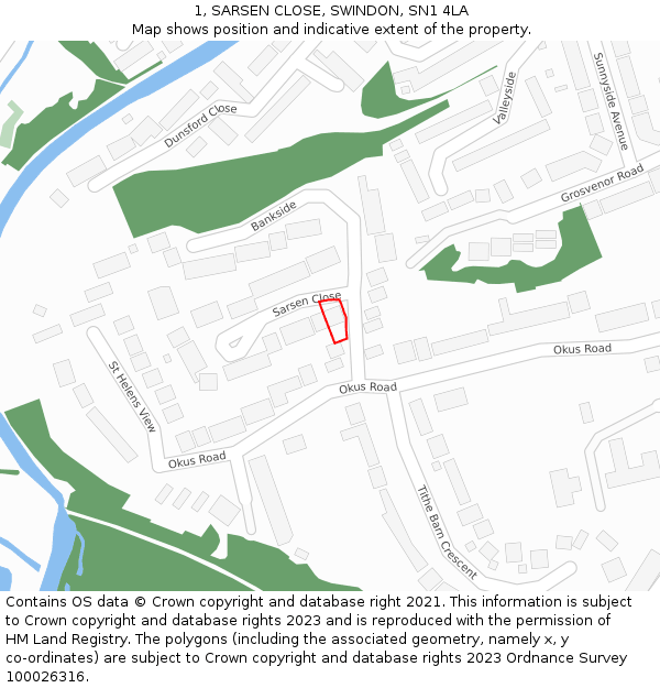1, SARSEN CLOSE, SWINDON, SN1 4LA: Location map and indicative extent of plot
