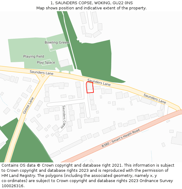 1, SAUNDERS COPSE, WOKING, GU22 0NS: Location map and indicative extent of plot