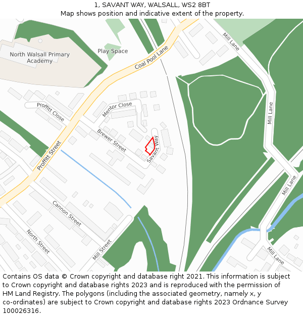 1, SAVANT WAY, WALSALL, WS2 8BT: Location map and indicative extent of plot