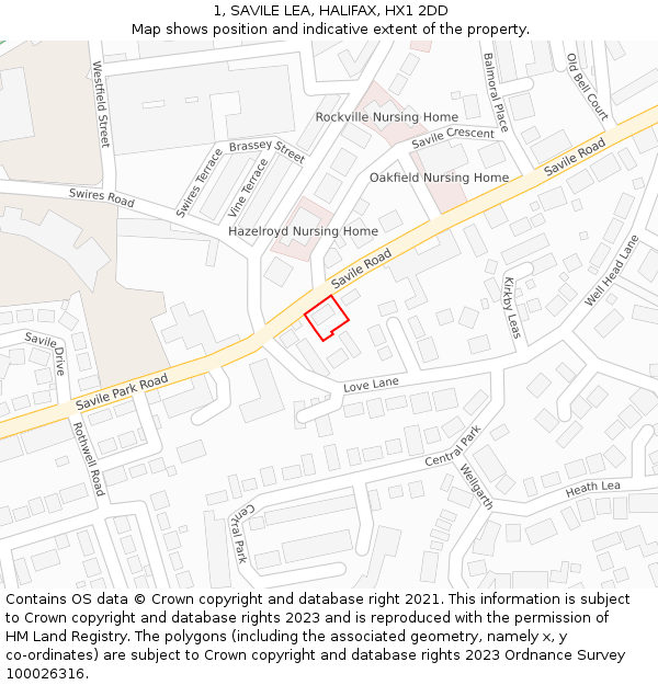 1, SAVILE LEA, HALIFAX, HX1 2DD: Location map and indicative extent of plot