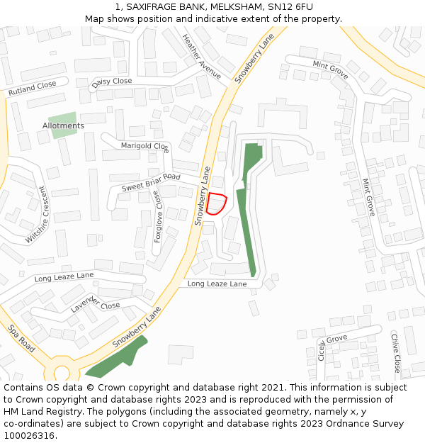 1, SAXIFRAGE BANK, MELKSHAM, SN12 6FU: Location map and indicative extent of plot