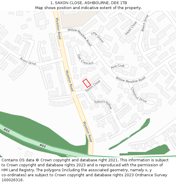 1, SAXON CLOSE, ASHBOURNE, DE6 1TB: Location map and indicative extent of plot