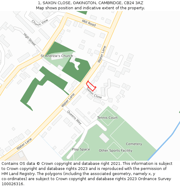 1, SAXON CLOSE, OAKINGTON, CAMBRIDGE, CB24 3AZ: Location map and indicative extent of plot