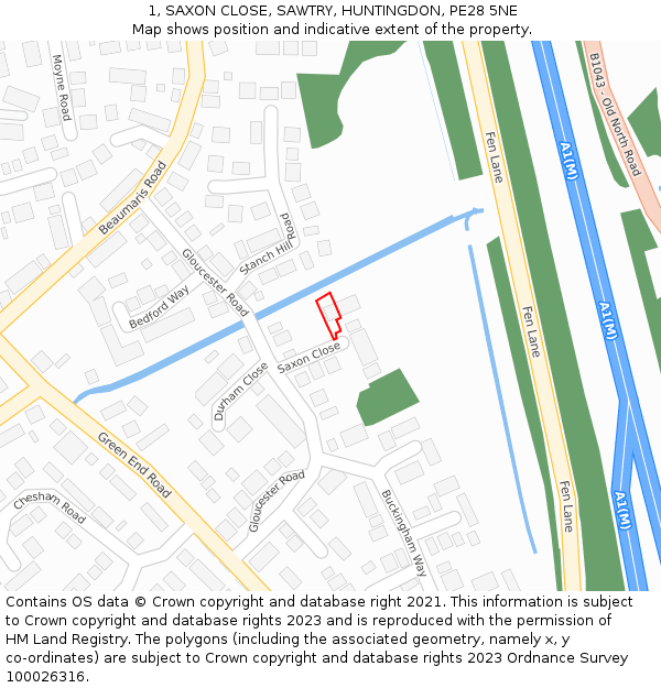 1, SAXON CLOSE, SAWTRY, HUNTINGDON, PE28 5NE: Location map and indicative extent of plot