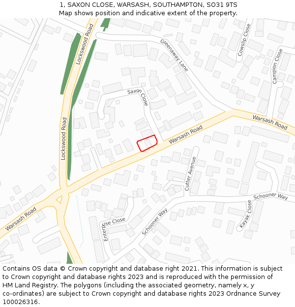 1, SAXON CLOSE, WARSASH, SOUTHAMPTON, SO31 9TS: Location map and indicative extent of plot