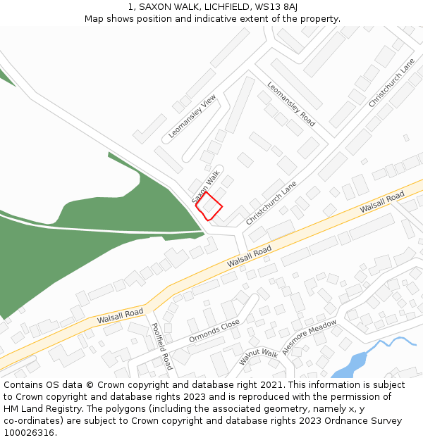 1, SAXON WALK, LICHFIELD, WS13 8AJ: Location map and indicative extent of plot