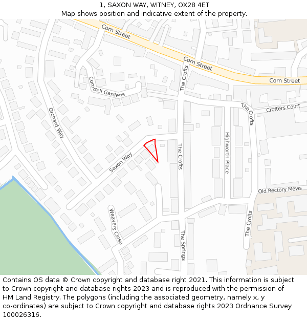 1, SAXON WAY, WITNEY, OX28 4ET: Location map and indicative extent of plot