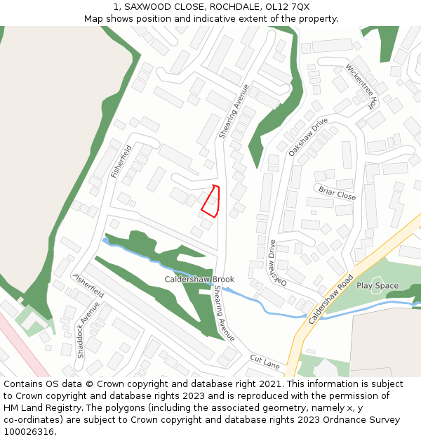 1, SAXWOOD CLOSE, ROCHDALE, OL12 7QX: Location map and indicative extent of plot