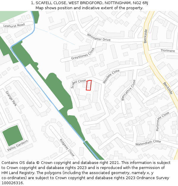 1, SCAFELL CLOSE, WEST BRIDGFORD, NOTTINGHAM, NG2 6RJ: Location map and indicative extent of plot