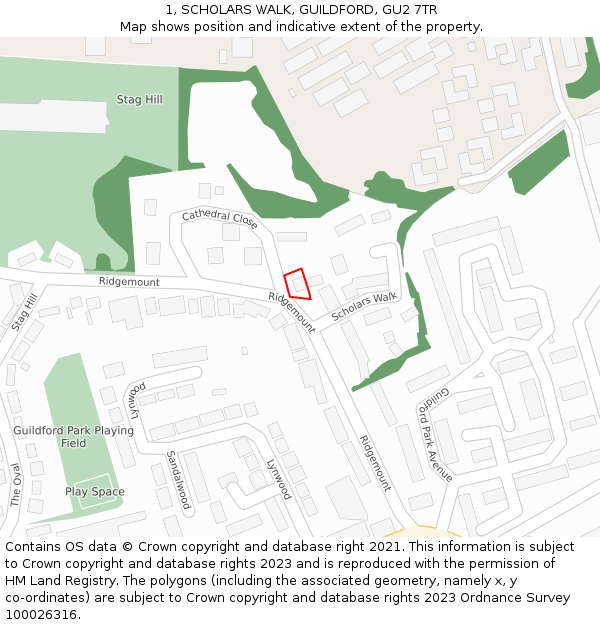 1, SCHOLARS WALK, GUILDFORD, GU2 7TR: Location map and indicative extent of plot