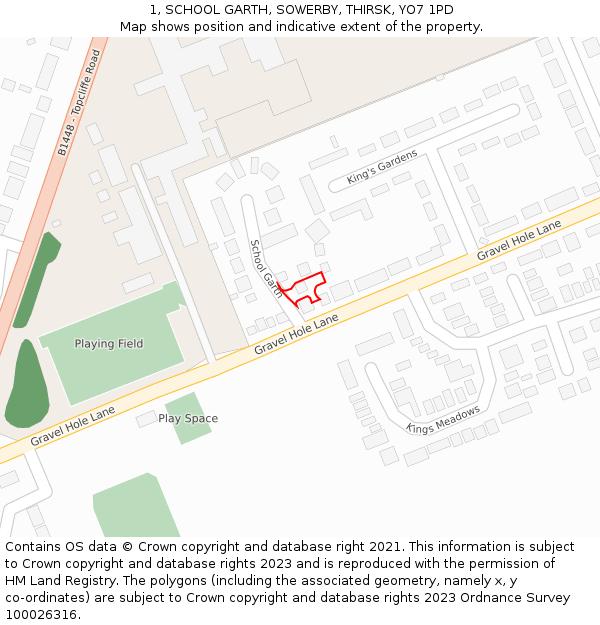 1, SCHOOL GARTH, SOWERBY, THIRSK, YO7 1PD: Location map and indicative extent of plot