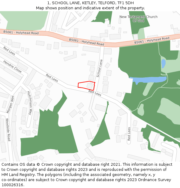 1, SCHOOL LANE, KETLEY, TELFORD, TF1 5DH: Location map and indicative extent of plot