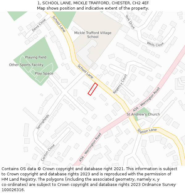 1, SCHOOL LANE, MICKLE TRAFFORD, CHESTER, CH2 4EF: Location map and indicative extent of plot