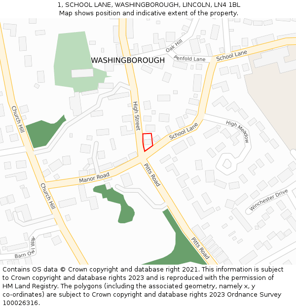 1, SCHOOL LANE, WASHINGBOROUGH, LINCOLN, LN4 1BL: Location map and indicative extent of plot